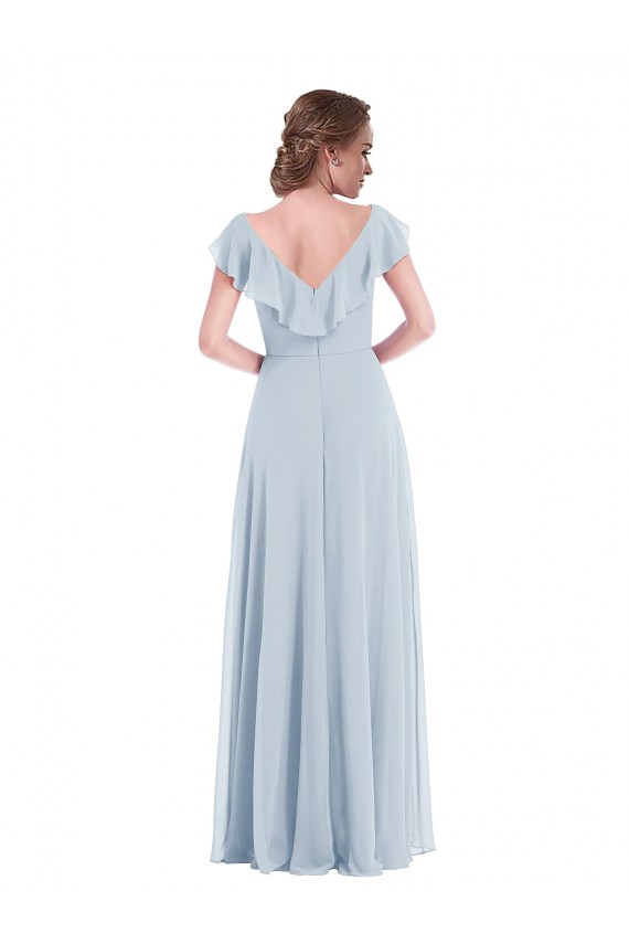Ruffle Trimmed V Back Chiffon Maxi Bridesmaid Dress for Sale