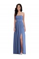 Slim Spaghetti Straps Chiffon Bridesmaid Dress with Front Slit for Sale