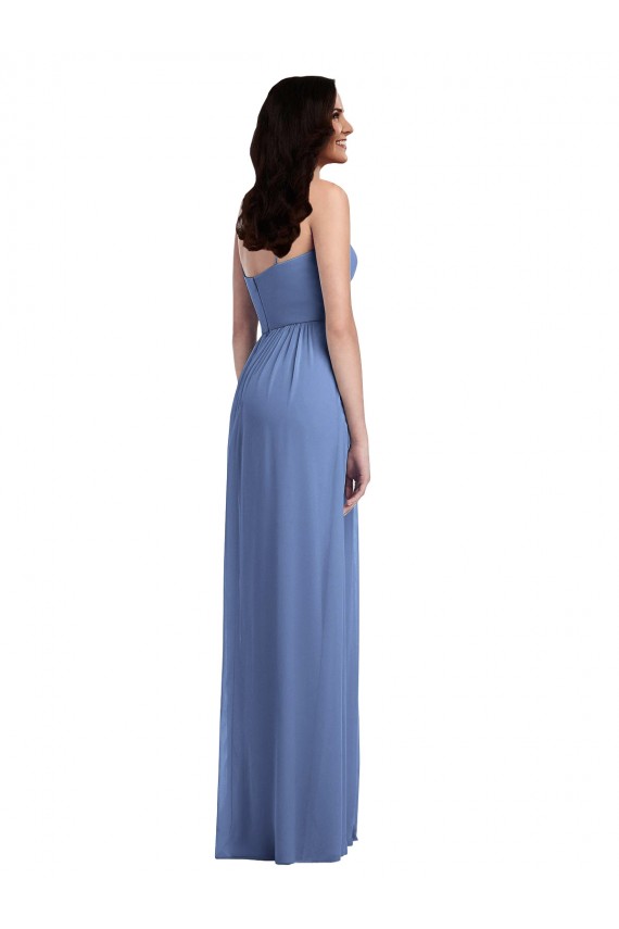 Slim Spaghetti Straps Chiffon Bridesmaid Dress with Front Slit for Sale