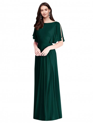 Backless Floor Length Split Sleeves Maxi Bridesmaid Dress for Sale