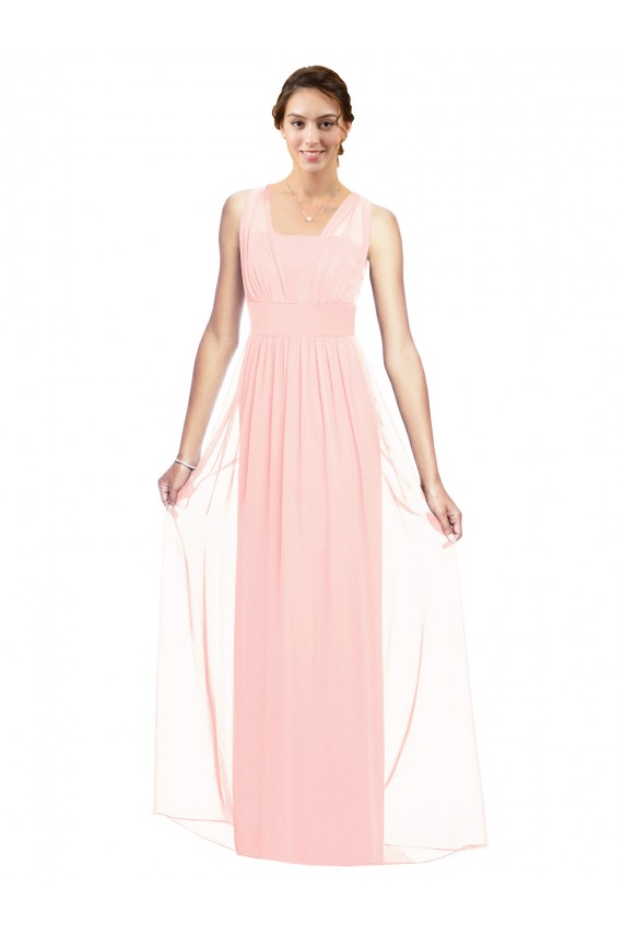 V-Neck Full Length Chiffon Bridesmaid Dress for Sale