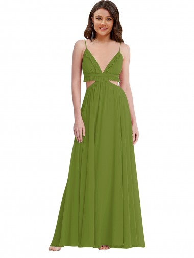 Ruffled Chiffon Cutout Maxi Bridesmaid Dress for Sale