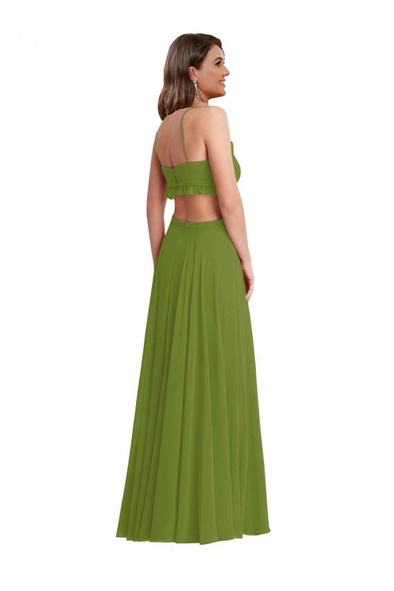 Ruffled Chiffon Cutout Maxi Bridesmaid Dress for Sale