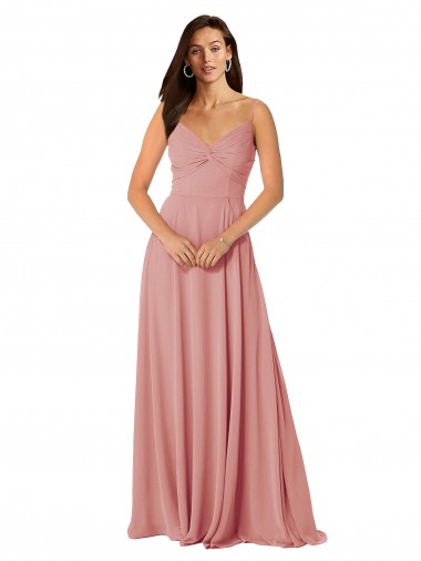 Twist-Knot V-Neck Long Chiffon Bridesmaid Dress with Pockets for Sale