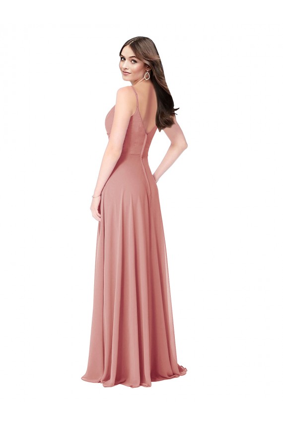 Twist-Knot V-Neck Long Chiffon Bridesmaid Dress with Pockets for Sale
