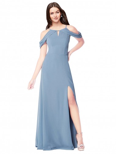 High Neck Chiffon Bridesmaid Dress with Draped Sleeves for Sale