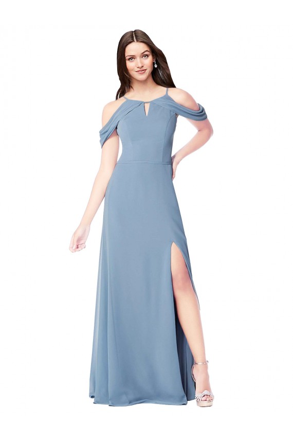 High Neck Chiffon Bridesmaid Dress with Draped Sleeves for Sale