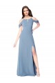 High Neck Chiffon Bridesmaid Dress with Draped Sleeves for Sale