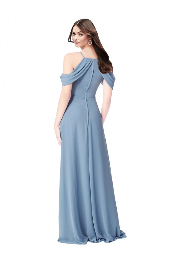 High Neck Chiffon Bridesmaid Dress with Draped Sleeves for Sale