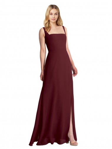Square Neckline Soft A-Line Chiffon Bridesmaid Dress with Side Slit for Sale