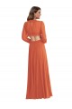 High Low Ruffled Long Chiffon Cutout Bishop Sleeves Maxi Bridesmaid Dress for Sale