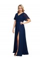 Chiffon V-Neck Short Sleeves Long Formal Bridesmaid Dress / Prom Dress with High Slit for Sale