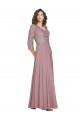Hand-Beaded Bodice V-Neckline Long Sleeves Chiffon Bridesmaid Dress / Prom Dress for Sale