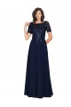 Short Sleeves A-Line Long Chiffon Bridesmaid Dress / Prom Dress with Beaded Bodice for Sale