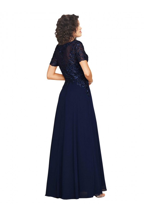 Short Sleeves A-Line Long Chiffon Bridesmaid Dress / Prom Dress with Beaded Bodice for Sale