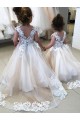 Ivory Ball Gown Chapel Train Sleeveless V-Back Flower Girl Dress for Sale
