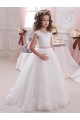 Ivory Ball Gown High Neck Floor Length Keyhole Back Flower Girl Dress for Sale