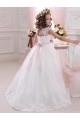 Ivory Ball Gown High Neck Floor Length Keyhole Back Flower Girl Dress for Sale