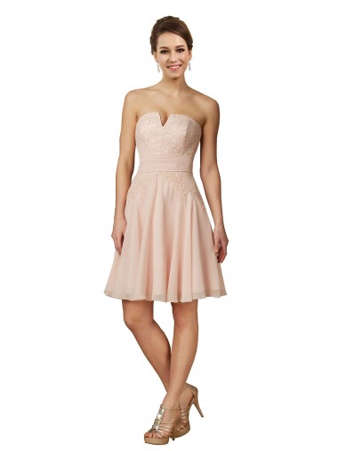 Lace and Chiffon Bridesmaid Dress / Cocktail Dress with Unique Neckline for Sale