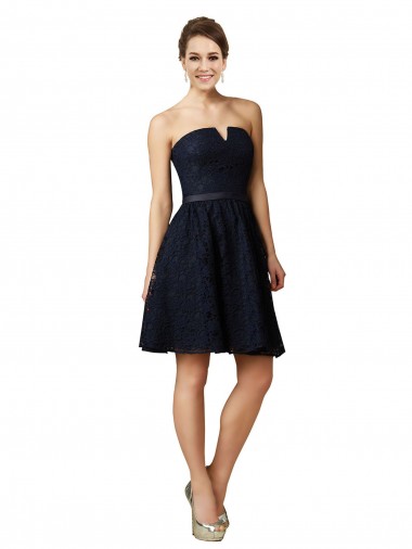 Classic Knee Length Lace Bridesmaid Dress / Cocktail Dress with Notched Neckline for Sale