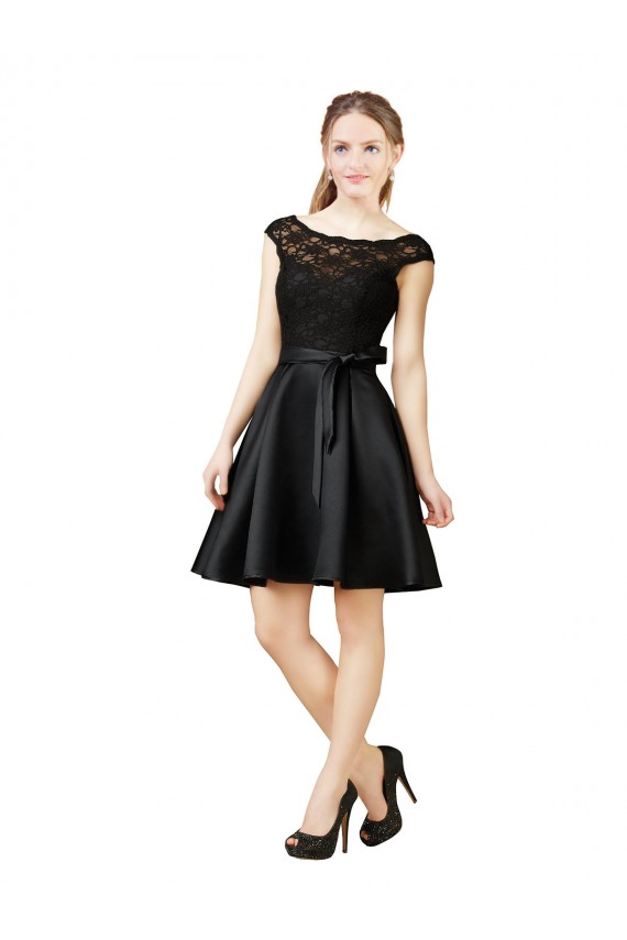 Lace and Satin Cocktail Bridesmaid Dress with V-Back for Sale
