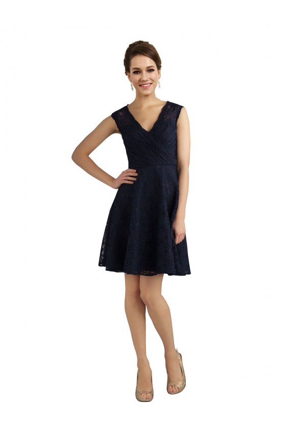 Short V-Neck Lace Cocktail Bridesmaid Dress with Illusion Back for Sale