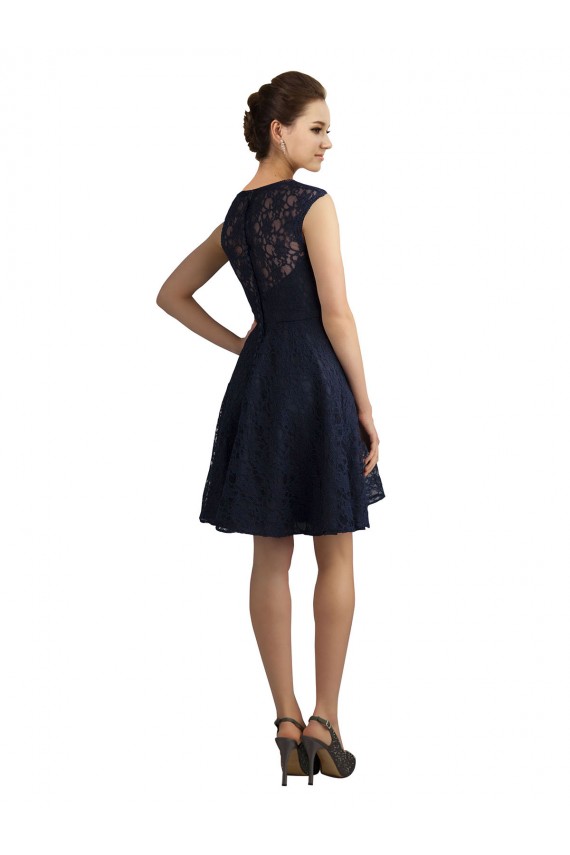 Short V-Neck Lace Cocktail Bridesmaid Dress with Illusion Back for Sale
