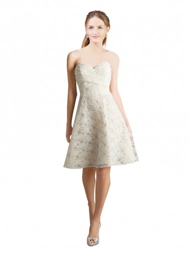 Lace Bridesmaid Dress / Cocktail Dress with Draped Sweetheart Neckline for Sale