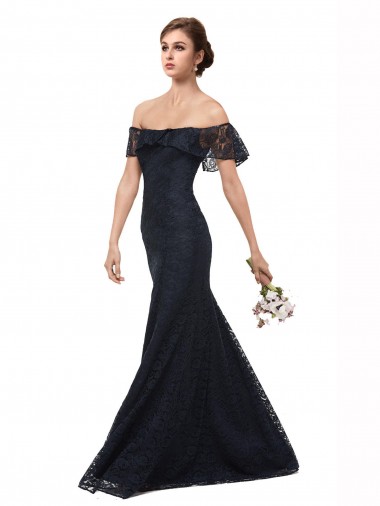 Off the Shoulder Long Lace Bridesmaid Dress / Prom Dress with Flutter Sleeves for Sale