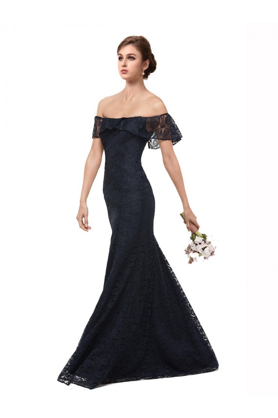 Off the Shoulder Long Lace Bridesmaid Dress / Prom Dress with Flutter Sleeves for Sale
