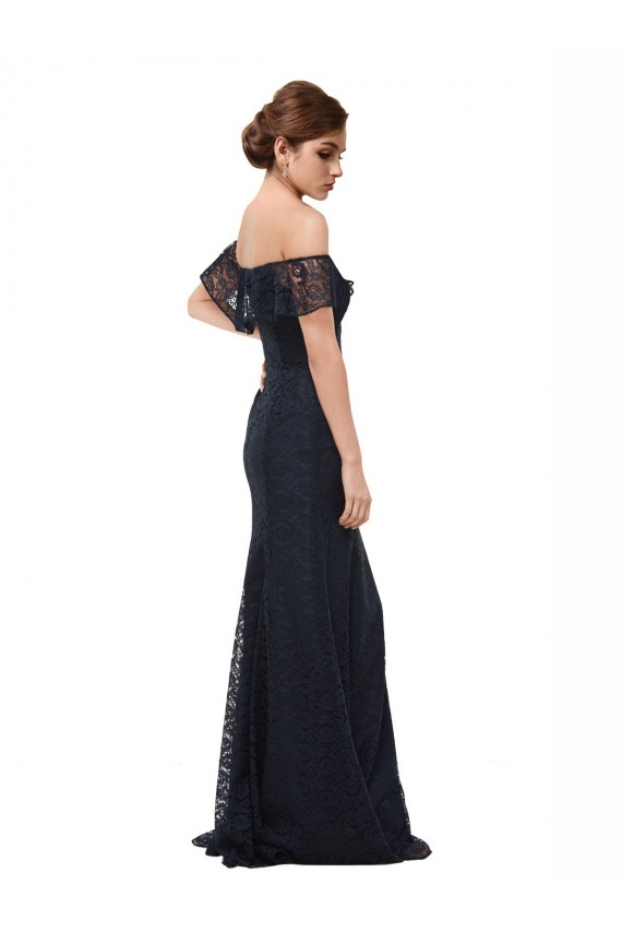 Off the Shoulder Long Lace Bridesmaid Dress / Prom Dress with Flutter Sleeves for Sale