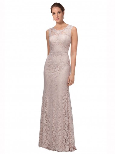 Long Sleeveless All Lace Bridesmaid Dress / Prom Dress with Scoop Neckline for Sale