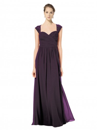 Long Chiffon Sweetheart Bridesmaid with Lace Straps and Keyhole Back for Sale