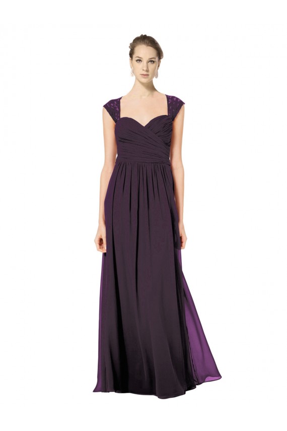 Long Chiffon Sweetheart Bridesmaid with Lace Straps and Keyhole Back for Sale