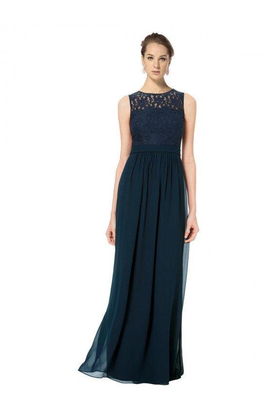 Long Chiffon Bridesmaid Dress with Lace Sleeveless Bodice and Keyhole Back for Sale