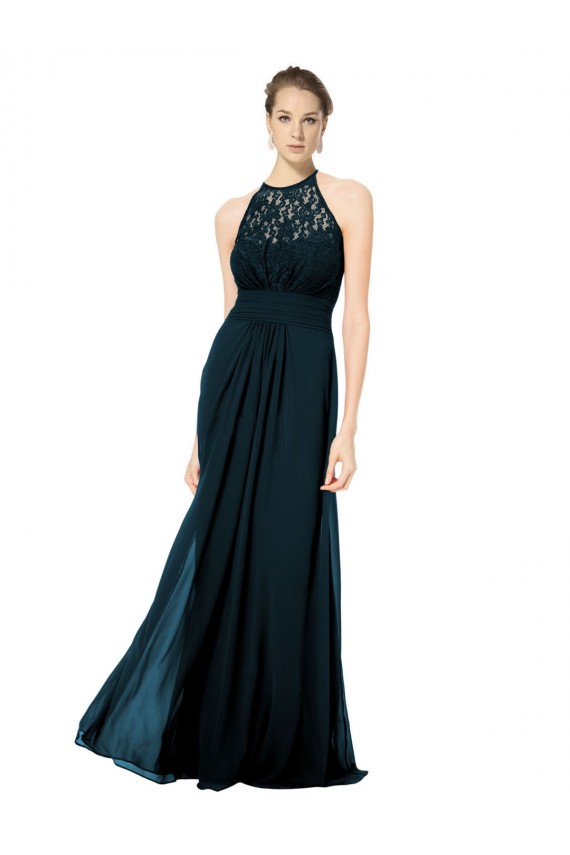 Lace Halter Bodice Long Chiffon Bridesmaid Dress for Sale
