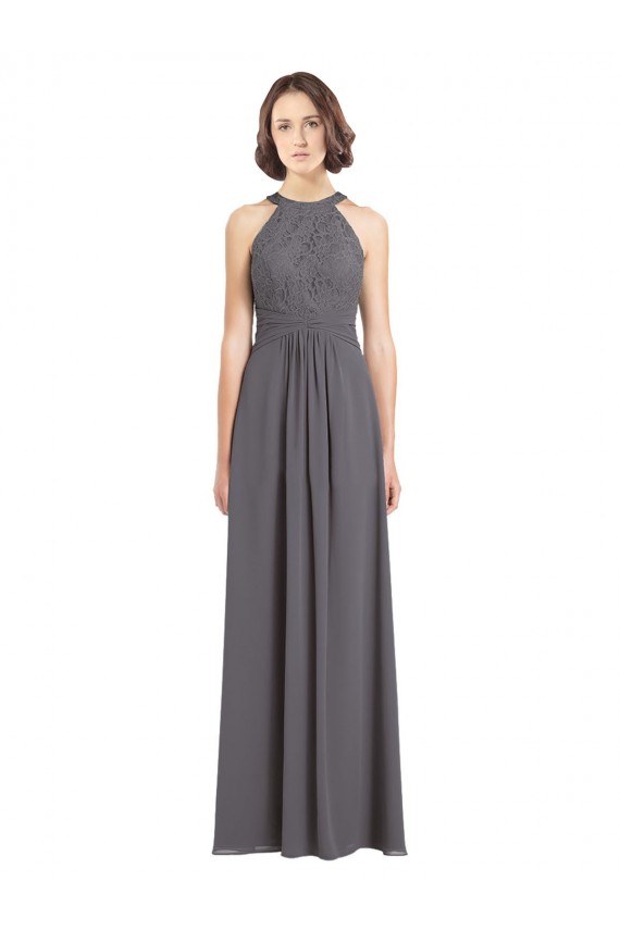 Long Chiffon Bridesmaid Dress with Corded Lace Bodice for Sale