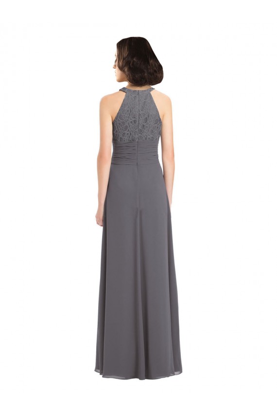 Long Chiffon Bridesmaid Dress with Corded Lace Bodice for Sale