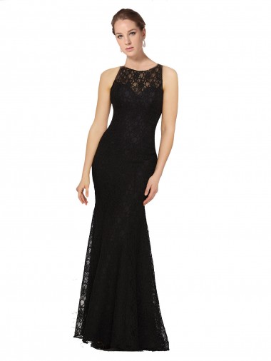 Fitted Lace Bridesmaids Dress with Jewel Neckline and Open Back for Sale