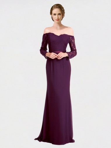 Full Length Long Bridesmaid Dress with Lace Off The Shoulder Bodice for Sale