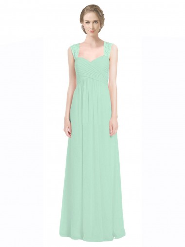 Sweetheart Chiffon Bridesmaid Dress with Lace Straps and Keyhole Back for Sale