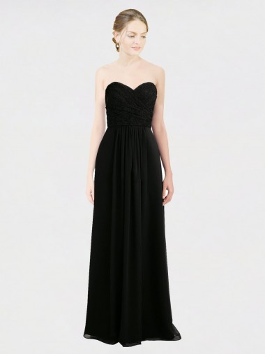Long Strapless Lace Bodice Bridesmaid Dress with Sweetheart Neckline and Criss-Cross Pleats for Sale