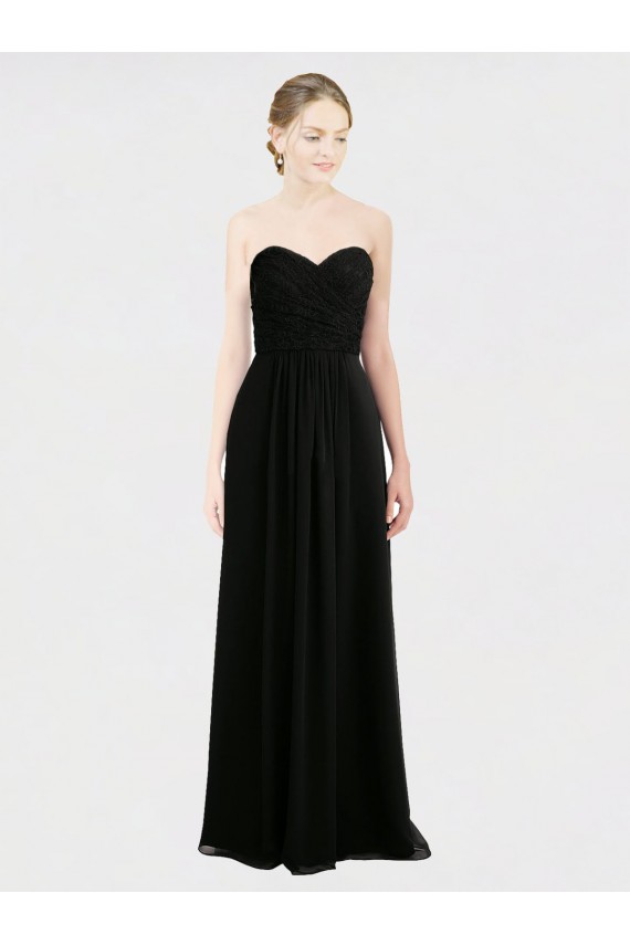 Long Strapless Lace Bodice Bridesmaid Dress with Sweetheart Neckline and Criss-Cross Pleats for Sale