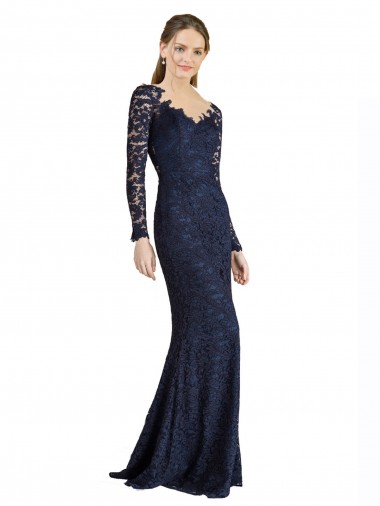 Illusion Long Sleeves Lace Bridesmaid Dress / Prom Dress with Sheer Keyhole Back for Sale