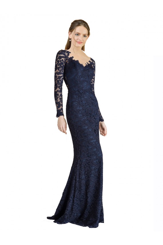 Illusion Long Sleeves Lace Bridesmaid Dress / Prom Dress with Sheer Keyhole Back for Sale