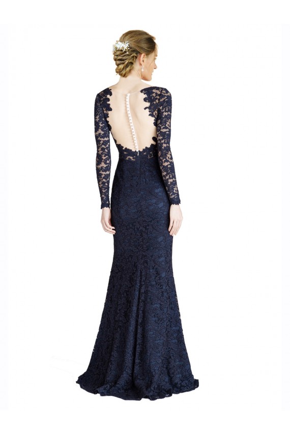 Illusion Long Sleeves Lace Bridesmaid Dress / Prom Dress with Sheer Keyhole Back for Sale