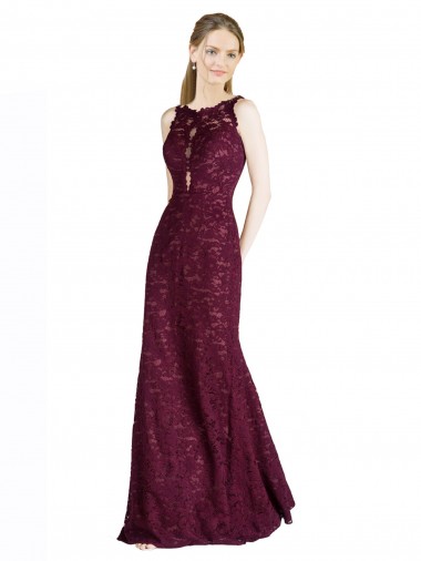 Long Lace Bridesmaid Dress / Prom Dress with Peekaboo Bodice and Keyhole Back for Sale