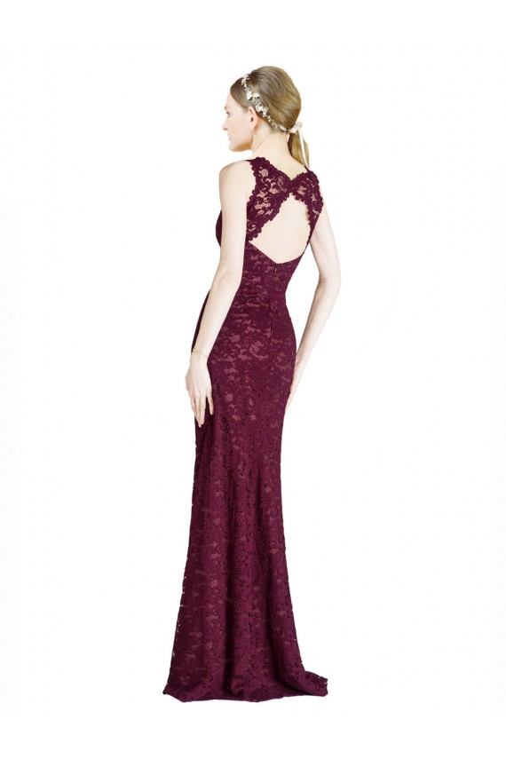 Long Lace Bridesmaid Dress / Prom Dress with Peekaboo Bodice and Keyhole Back for Sale
