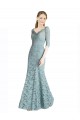 Half Sleeves Pleated Lace Bridesmaid Dress / Prom Dress with Wrap-Around Portrait Neckline for Sale