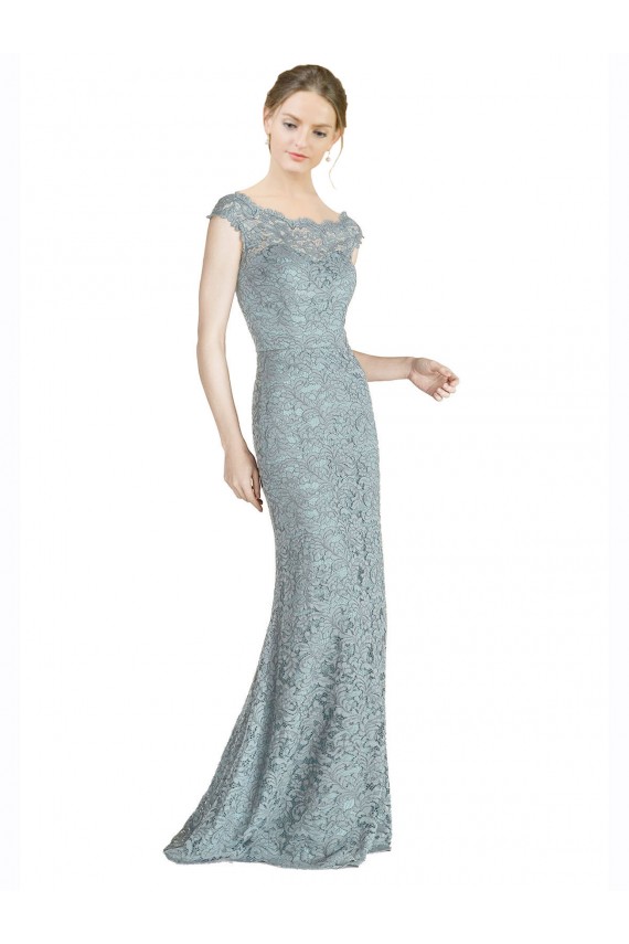 Off the Shoulder Mermaid Lace Bridesmaid Dress / Prom Dress with Cap Sleeves for Sale